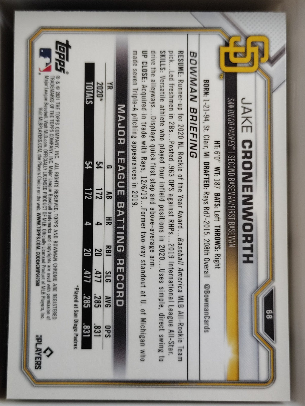 2021 Bowman Chrome - Jake Cronenworth #68
