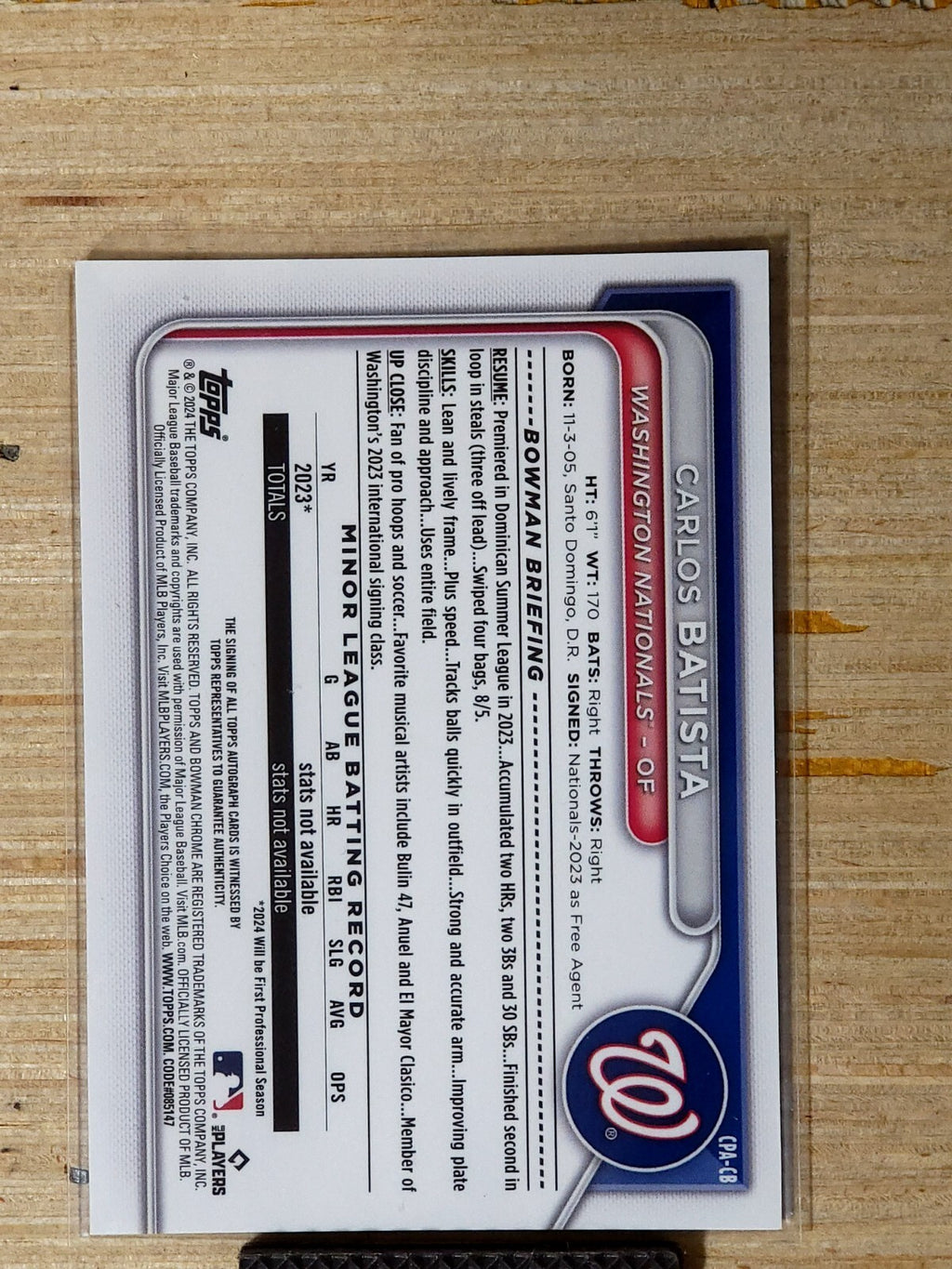 2024 Bowman Chrome Prospect Autographs Carlos Batista #CPA-CB Gold 50/50