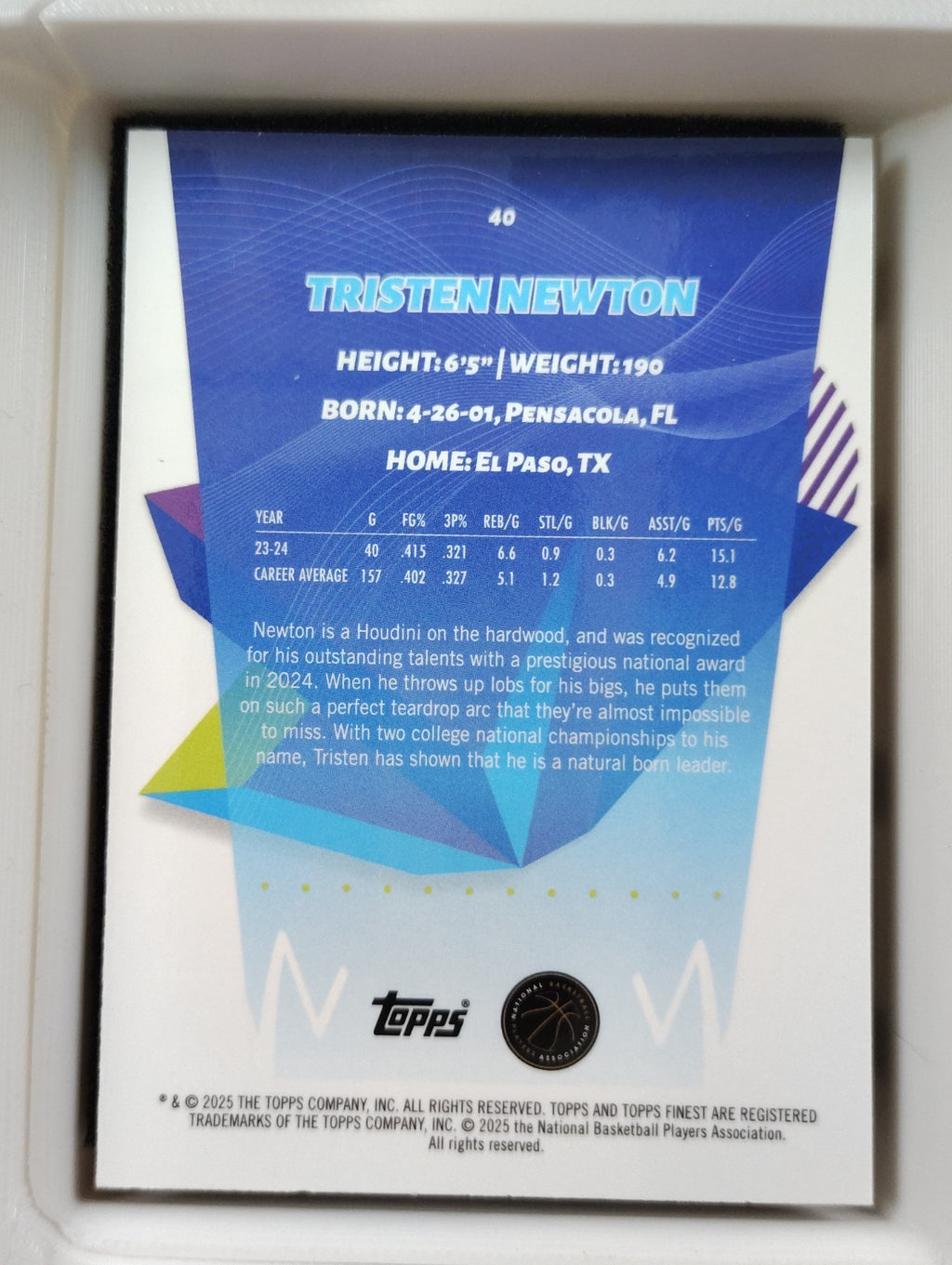 2024-25 Topps Finest Tristen Newton #40 Purple Checkerboard 019/150