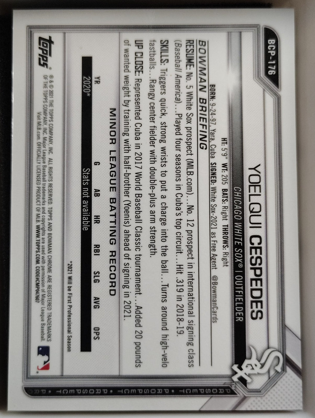 2021 Bowman Chrome Yoelqui Cespedes #BCP-176 Pink 096/199