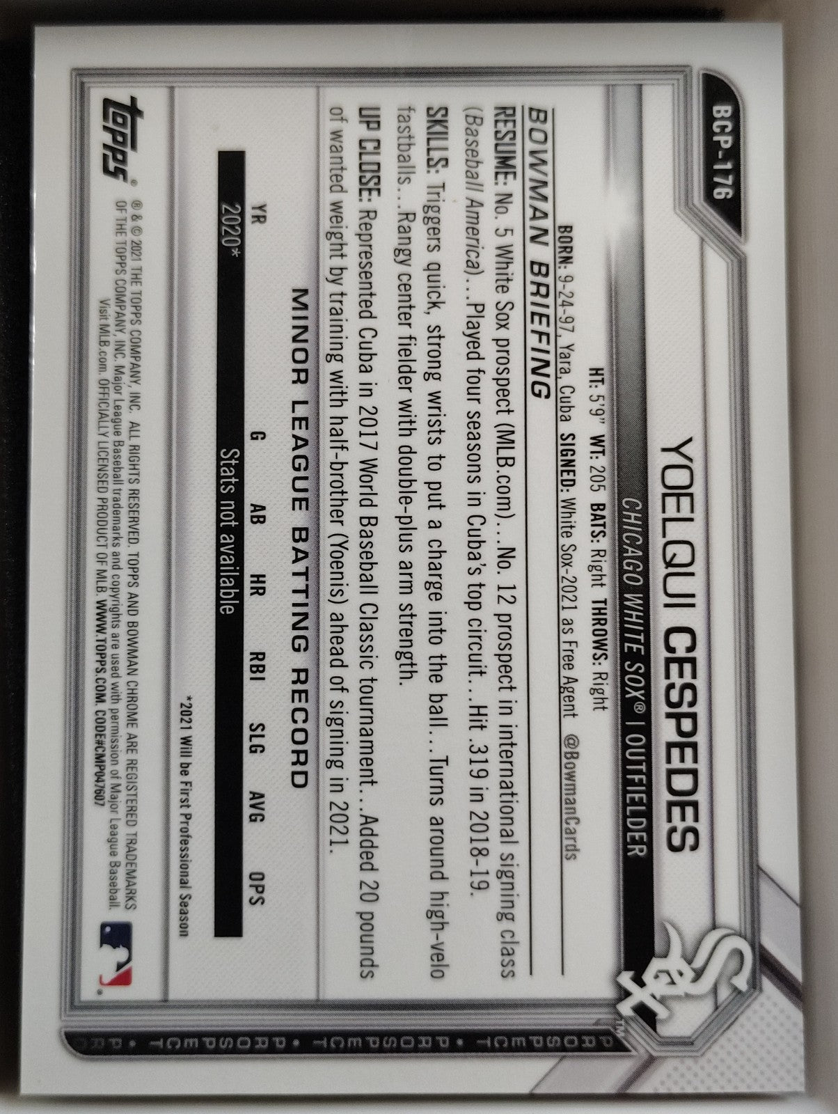 2021 Bowman Chrome Yoelqui Cespedes #BCP-176 Pink 096/199