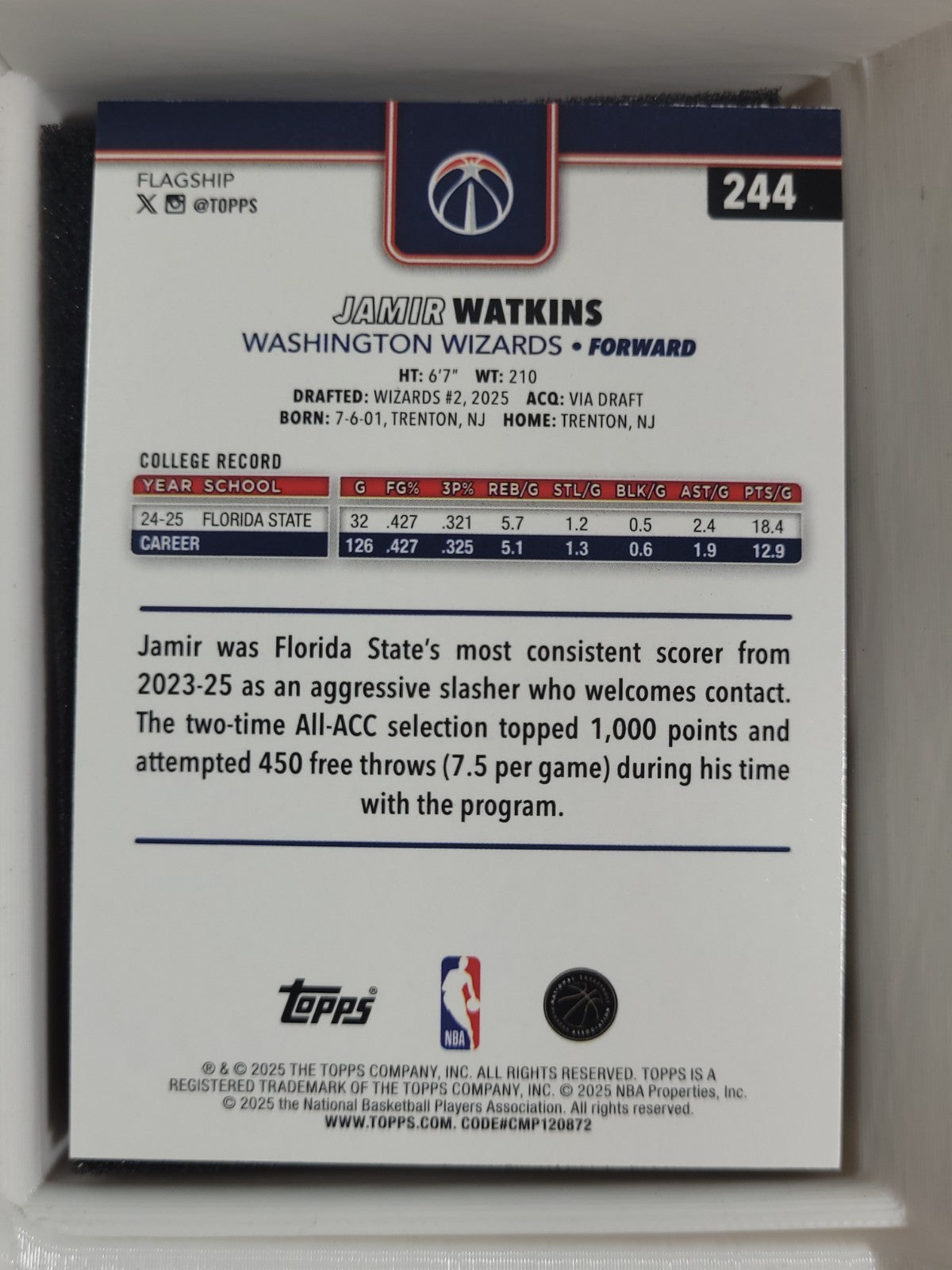 2025-26 Topps Basketball Jamir Watkins 244 Checkerboard