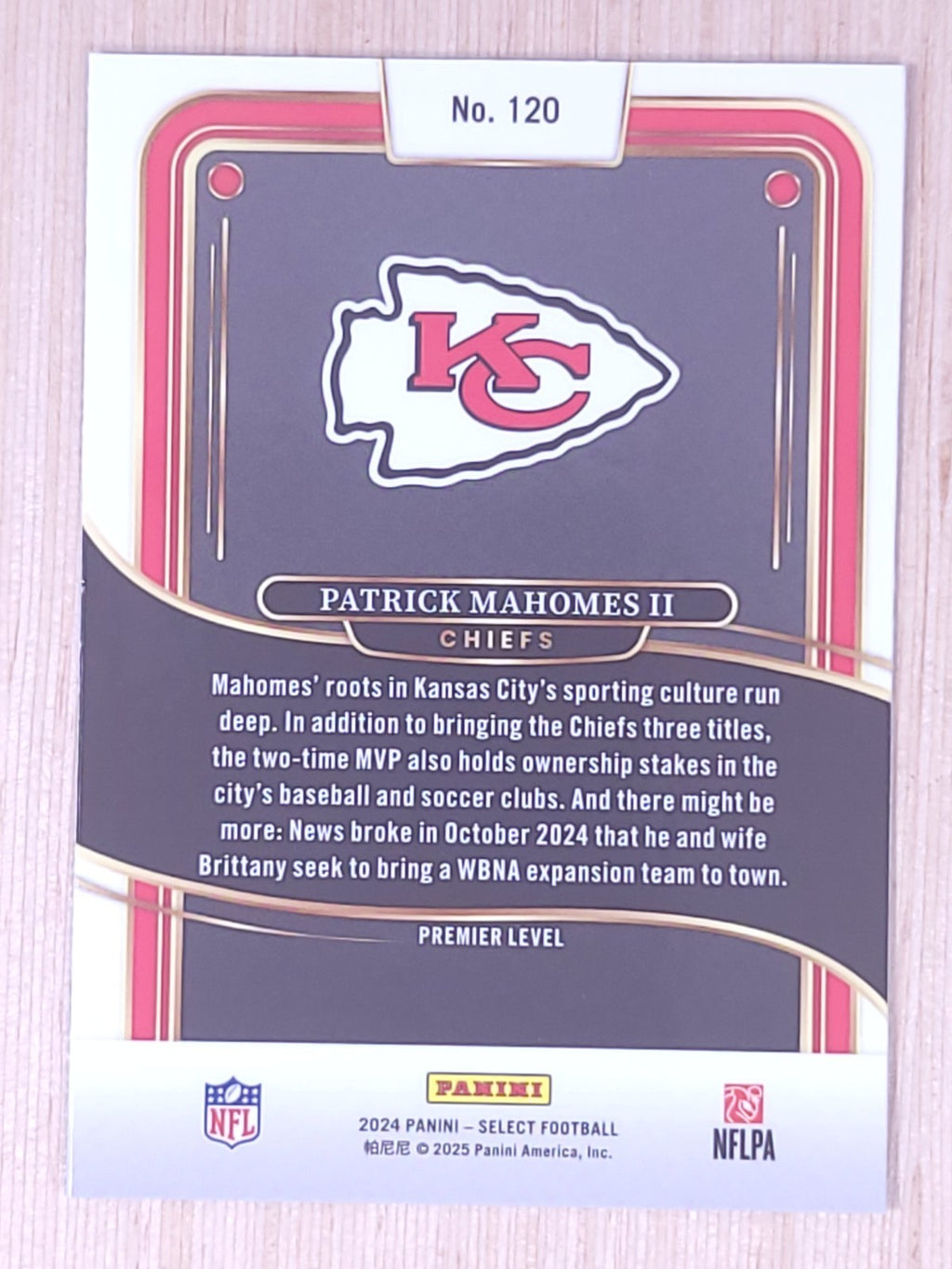 2024 Panini Select #120 Patrick Mahomes II Premier Level