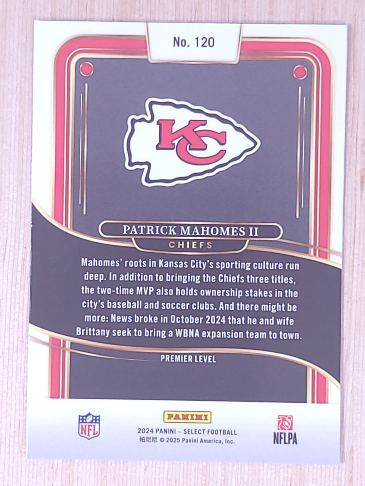 2024 Panini Select #120 Patrick Mahomes II Premier Level