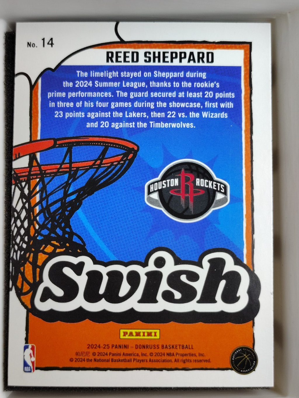 2024-25 Panini Donruss Swish #14 Reed Sheppard Purple Press Proff