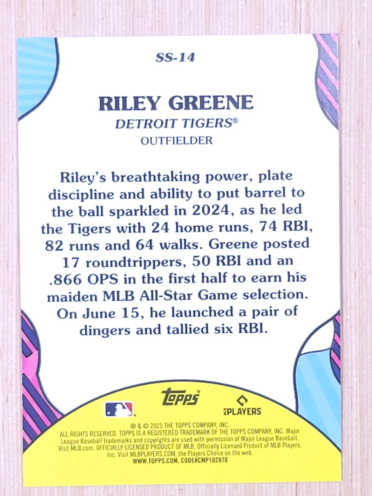 2025 Topps Summer Superstars #SS-14 Riley Greene Blue 007/150