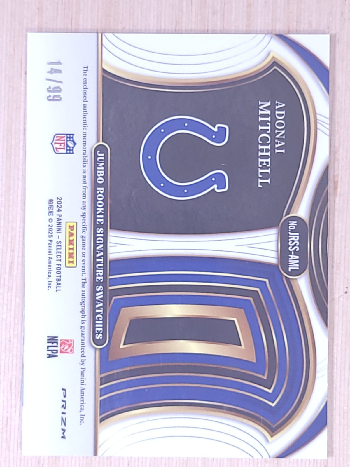 2024 Panini Select Jumbo Rookie Signature Swatches #JRSS-AML Adonai Mitchell /99