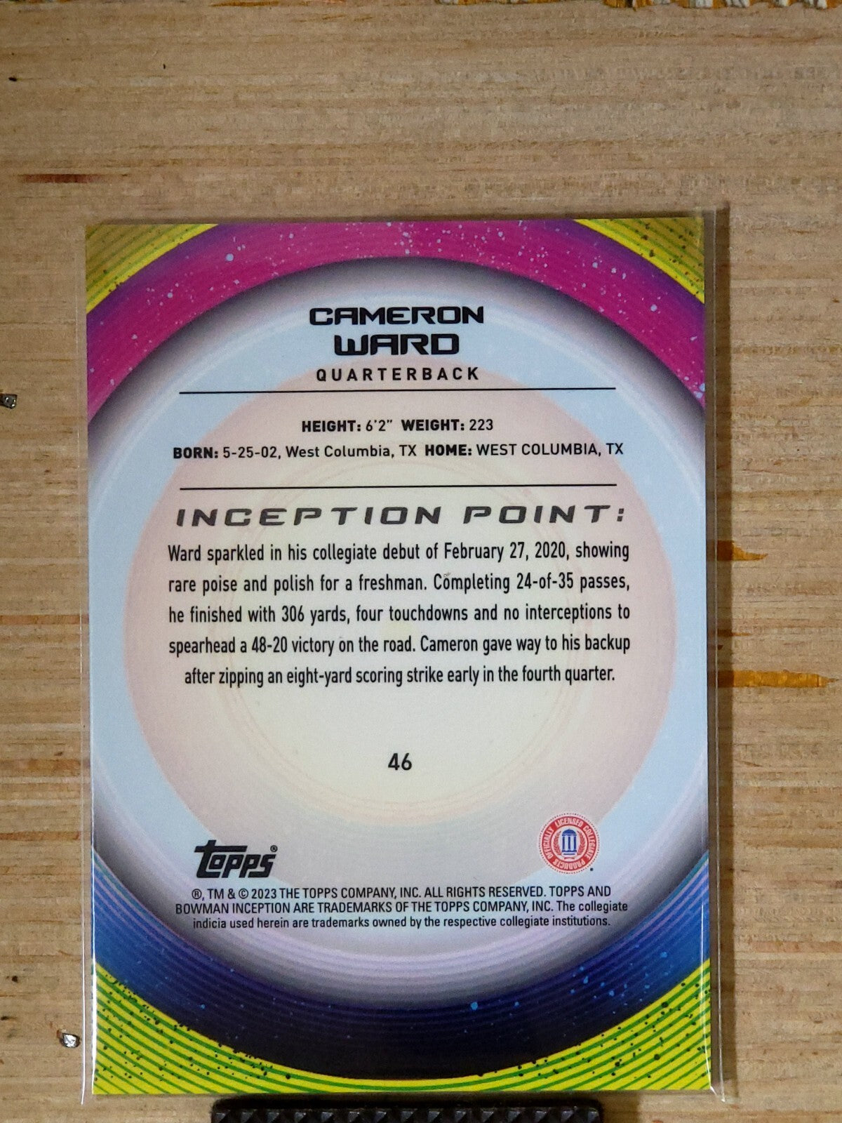 2022-23 Bowman Inception University - Cameron Ward #46