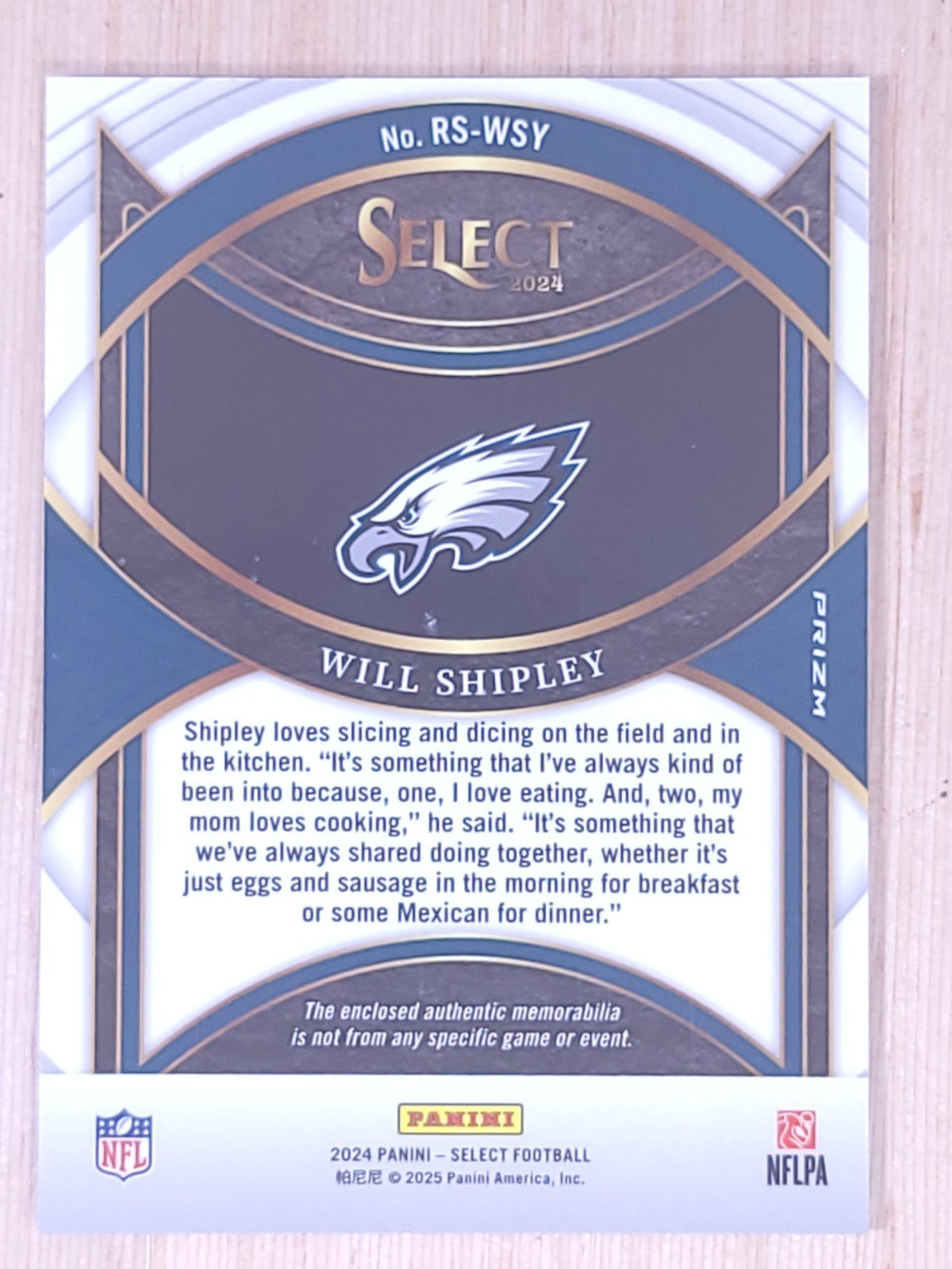 2024 Panini Select #RS-WSY Will Shipley Swatches