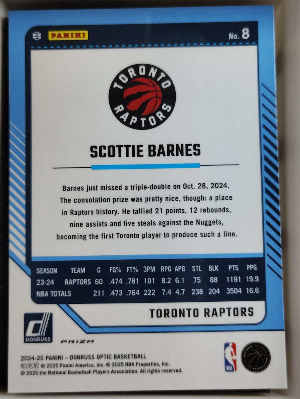2024-25 Panini Donruss Optic- Scottie Barnes #8 Fast Break