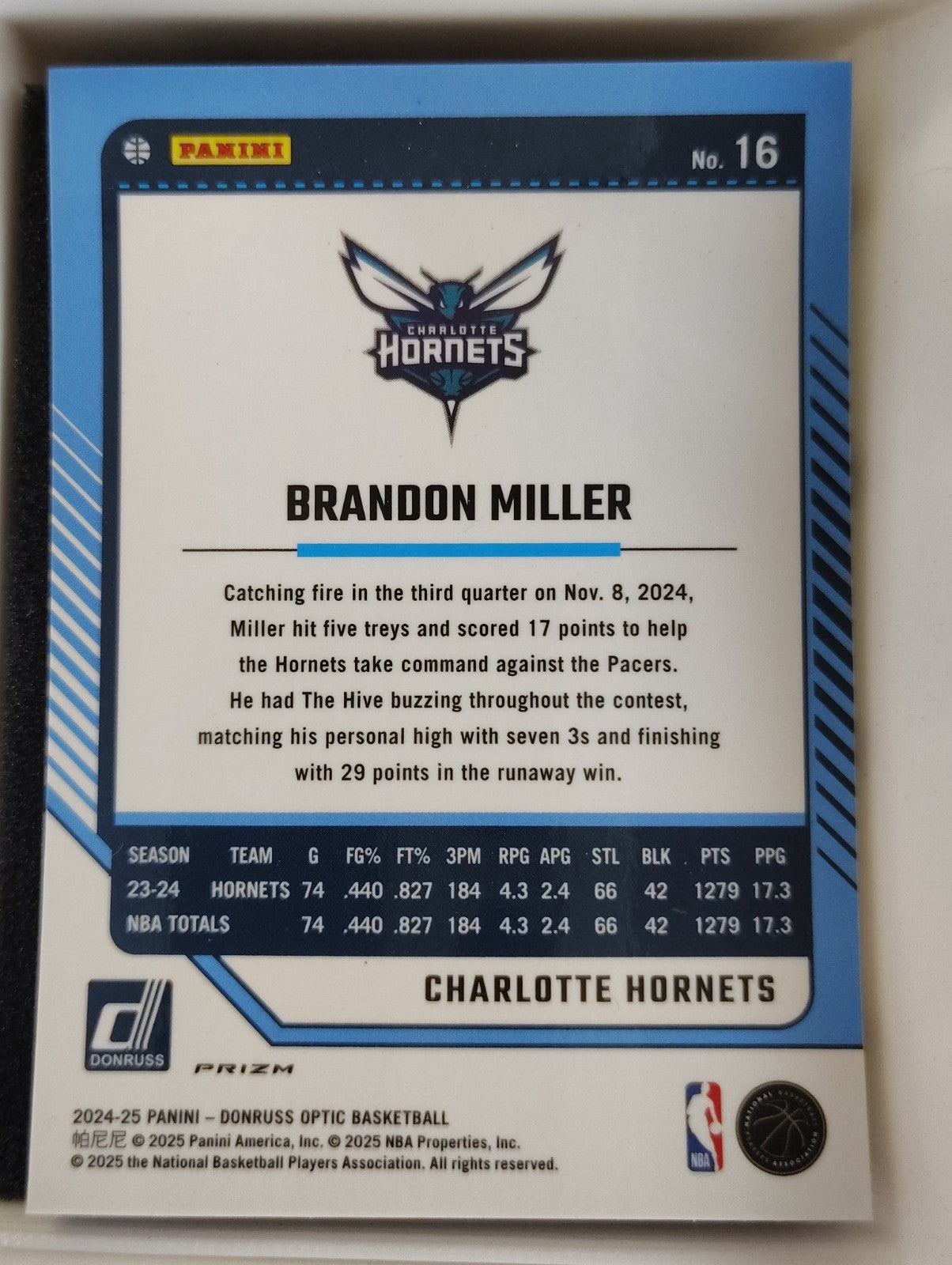 2024-25 Donruss #16 Brandon Miller Purple
