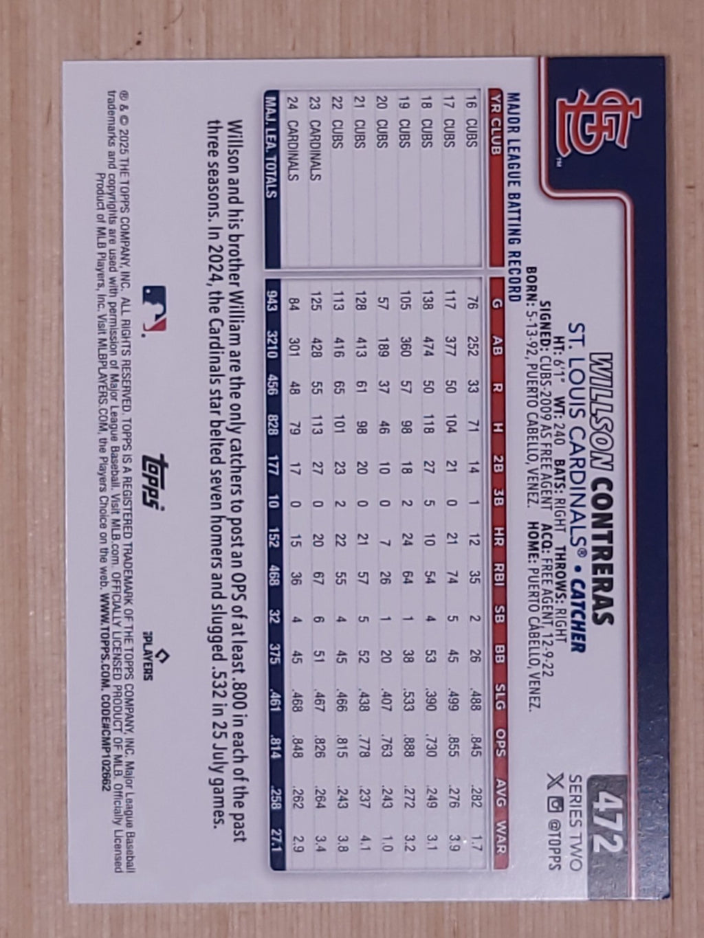 2025 Topps Series 2 Dymante #472 Willson Contreras
