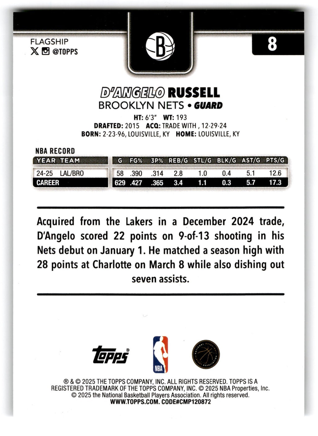 2025-26 Topps D'Angelo Russell #8 Logo Foil