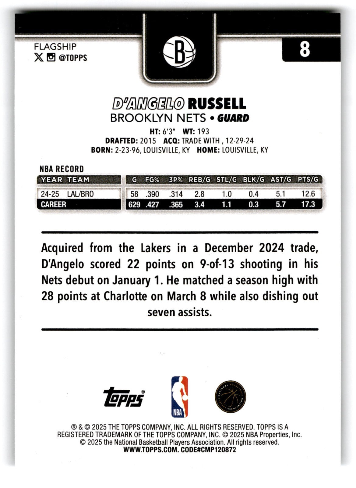 2025-26 Topps D'Angelo Russell #8 Logo Foil
