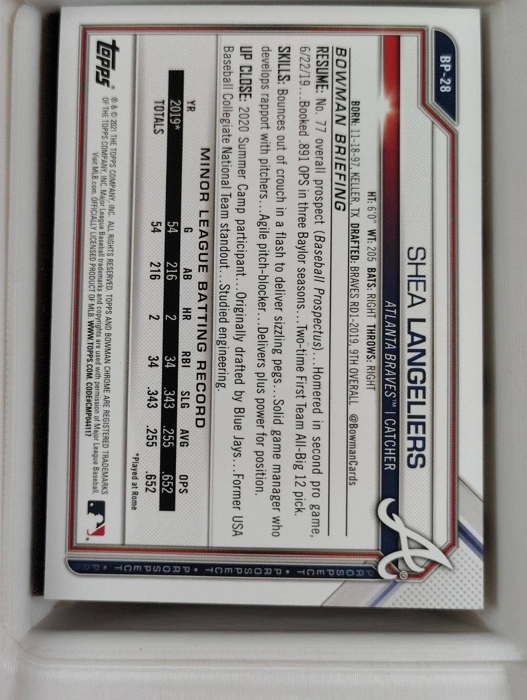 2021 Bowman #BP-28 Shea Langeliers Sky Blue 337/499