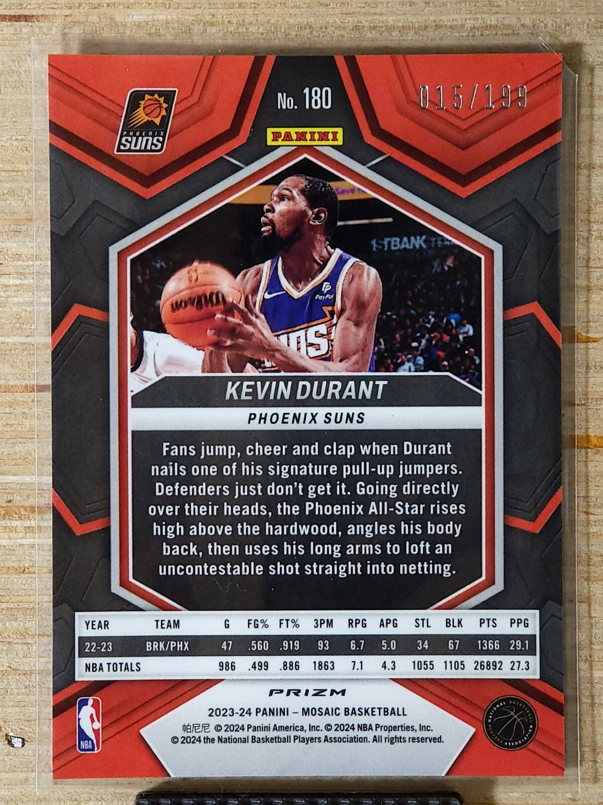 2023-24 Panini Mosaic 180 Kevin Durant Blue 015/199