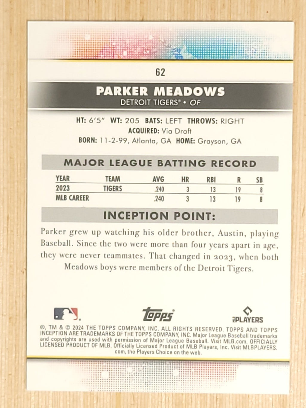 2024 Topps Inception - Parker Meadows #62