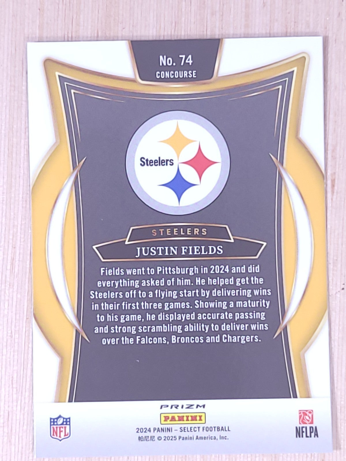 2024 Panini Select #74 Justin Field Concourse Green Yellow Shock