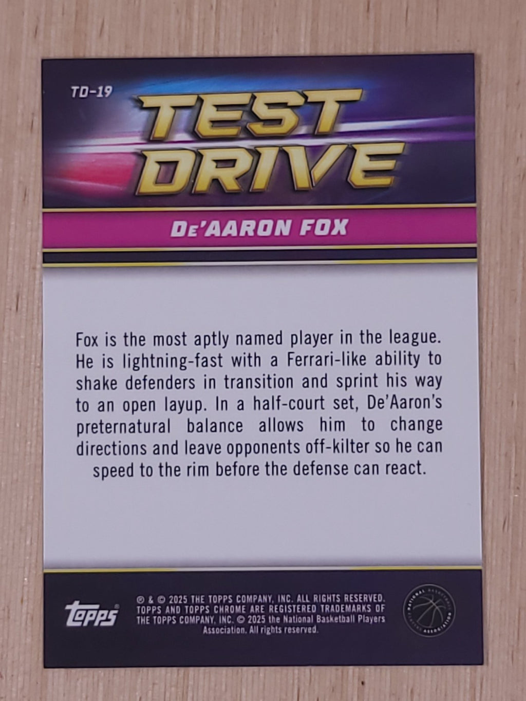 2024-25 Topps Chrome Test Drive #TD-19 De'Aaron Fox Gold 46/50