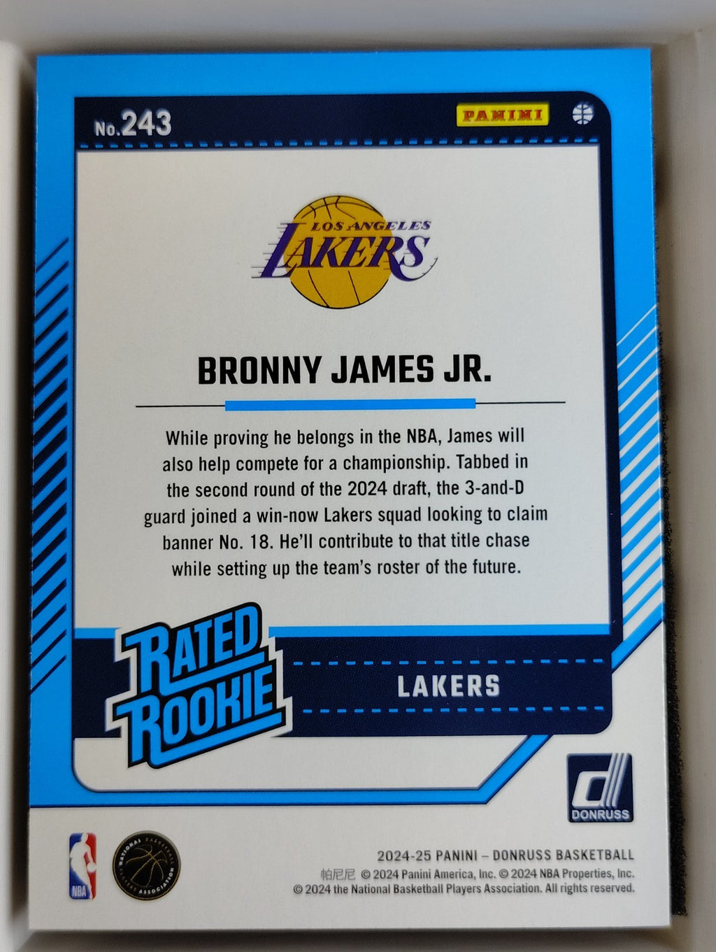 2024-25 Panini Donruss #243 Bronny James Jr.
