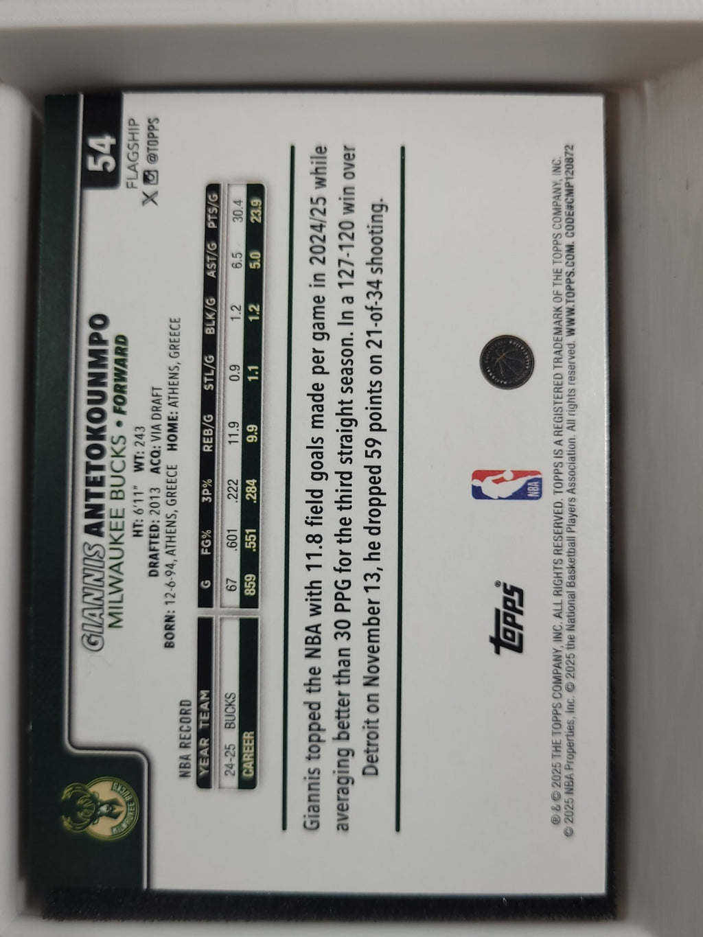 2025 Topps Basketball Giannis Antetokounmpo #54 Baskets