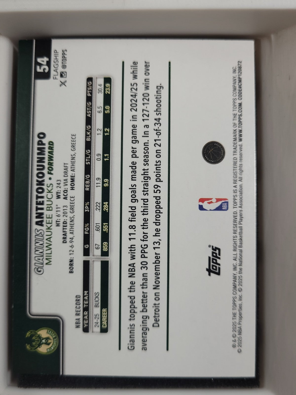2025 Topps Basketball Giannis Antetokounmpo #54 Baskets