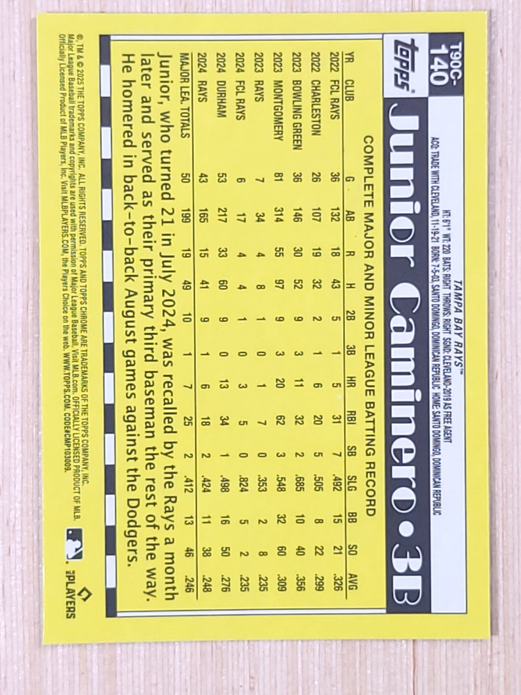 2025 Topps #T90C-140 Junior Caminero Mojo