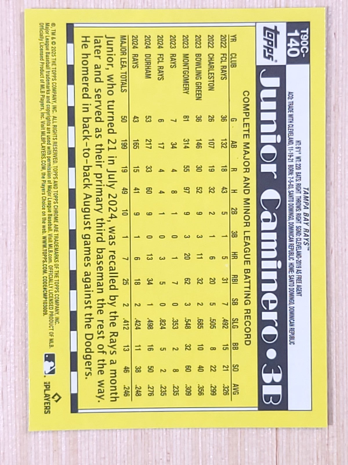 2025 Topps #T90C-140 Junior Caminero Mojo