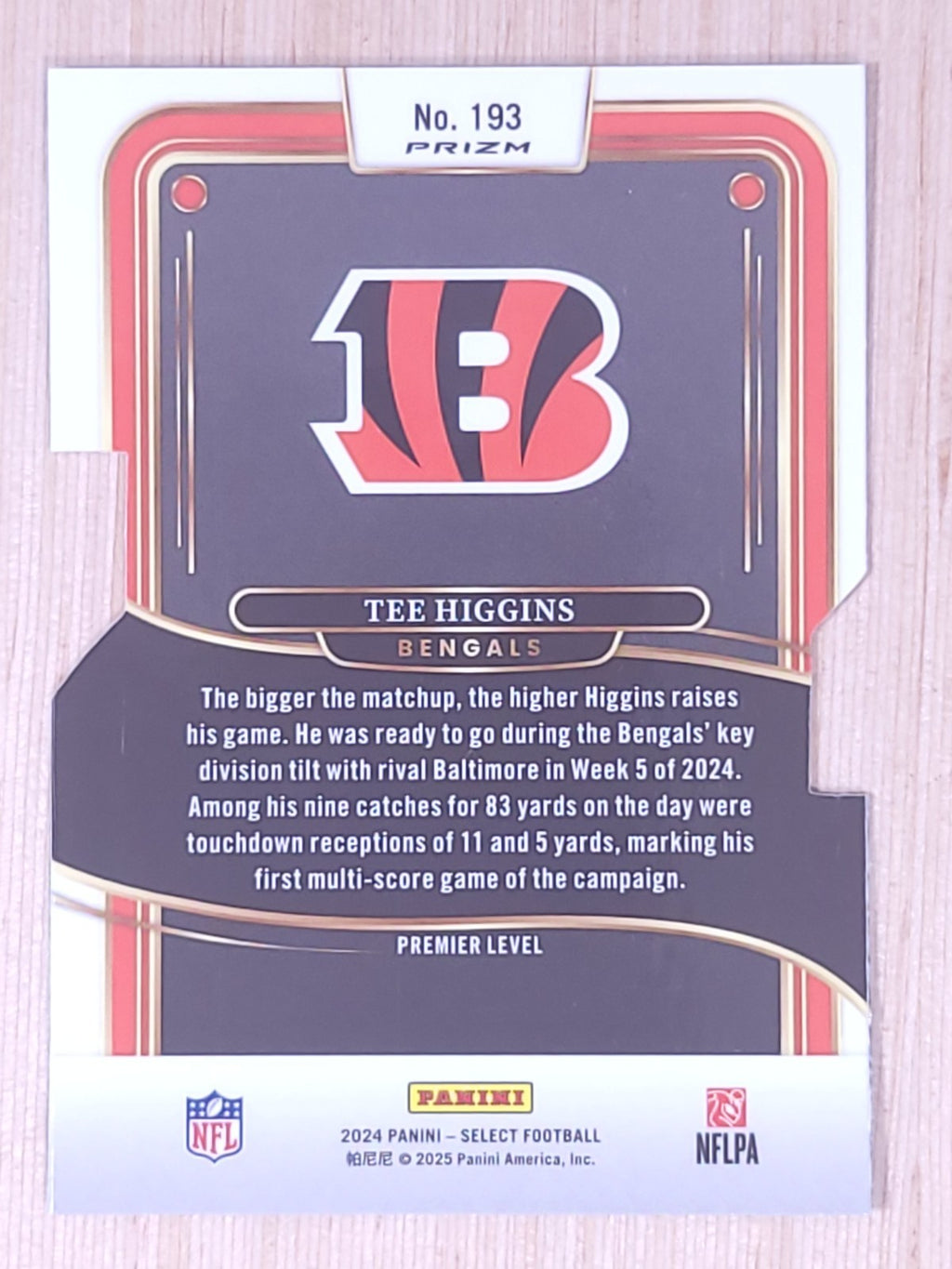 2024 Panini Select #193 Tee Higgins Premier Level Die-Cut Prizm