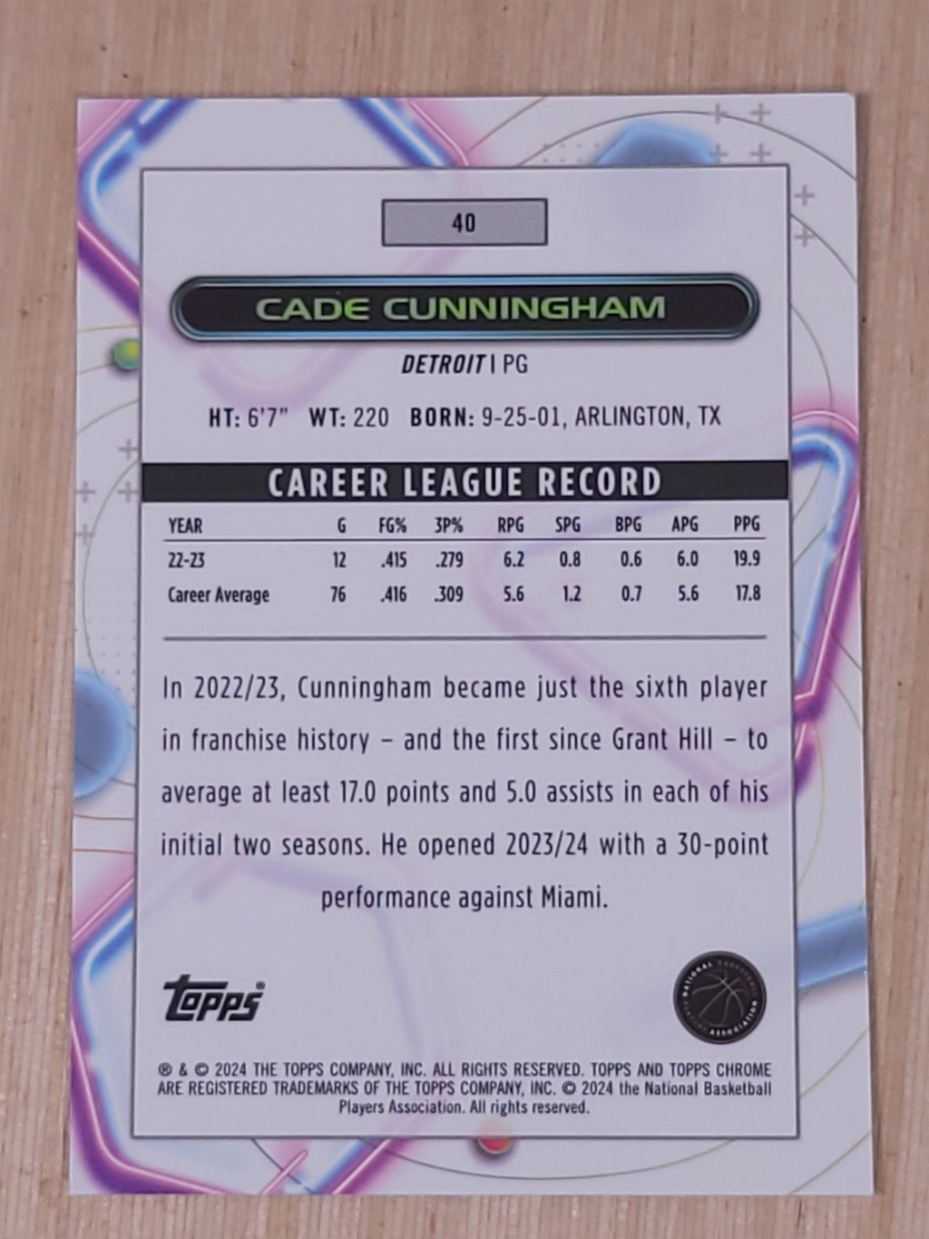 2023-24 Topps Cosmic Chrome - Cade Cunningham #40