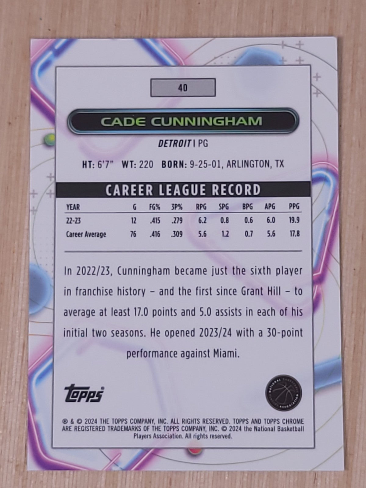2023-24 Topps Cosmic Chrome - Cade Cunningham #40