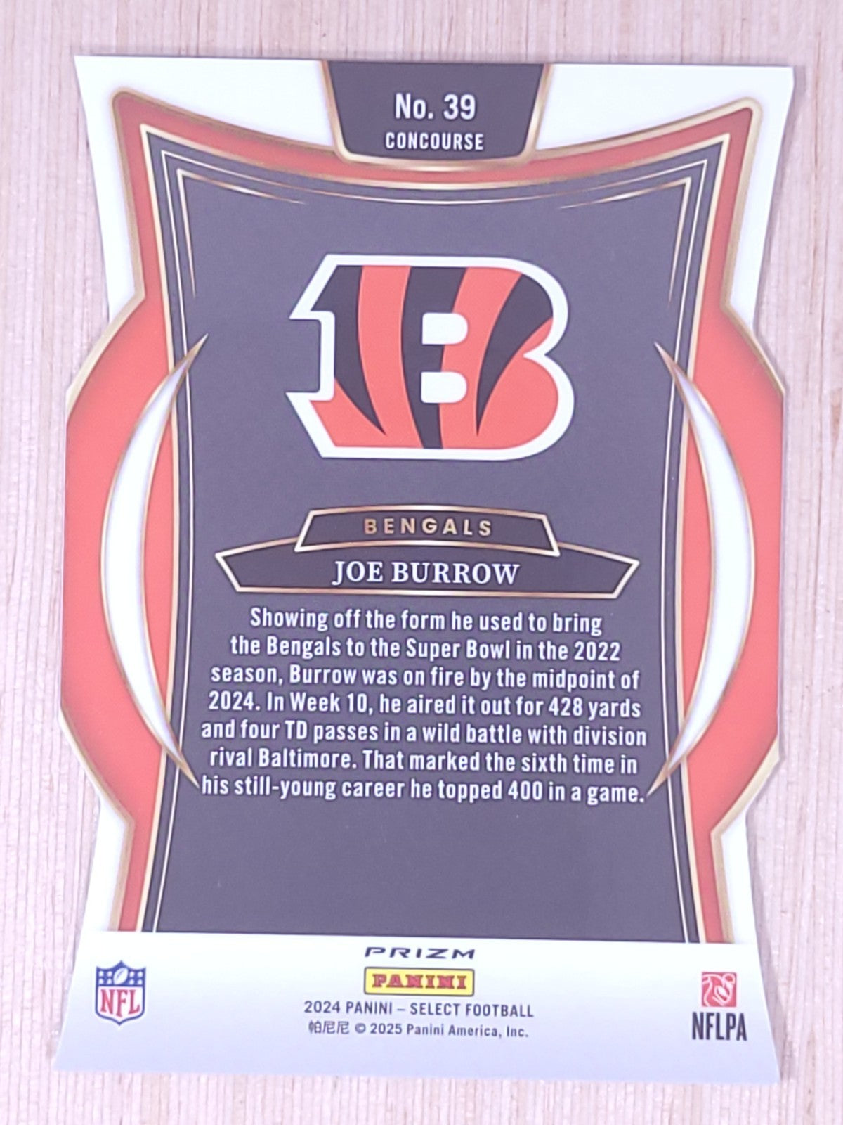2024 Panini Select #39 Joe Burrow Prizm Die-Cut