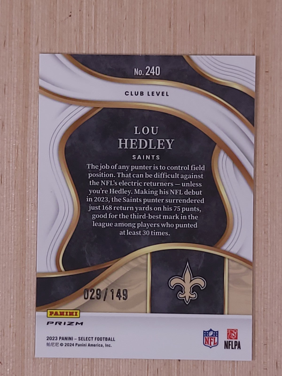 2023 Panini Select - Club Level Lou Hedley #240 (RC)
