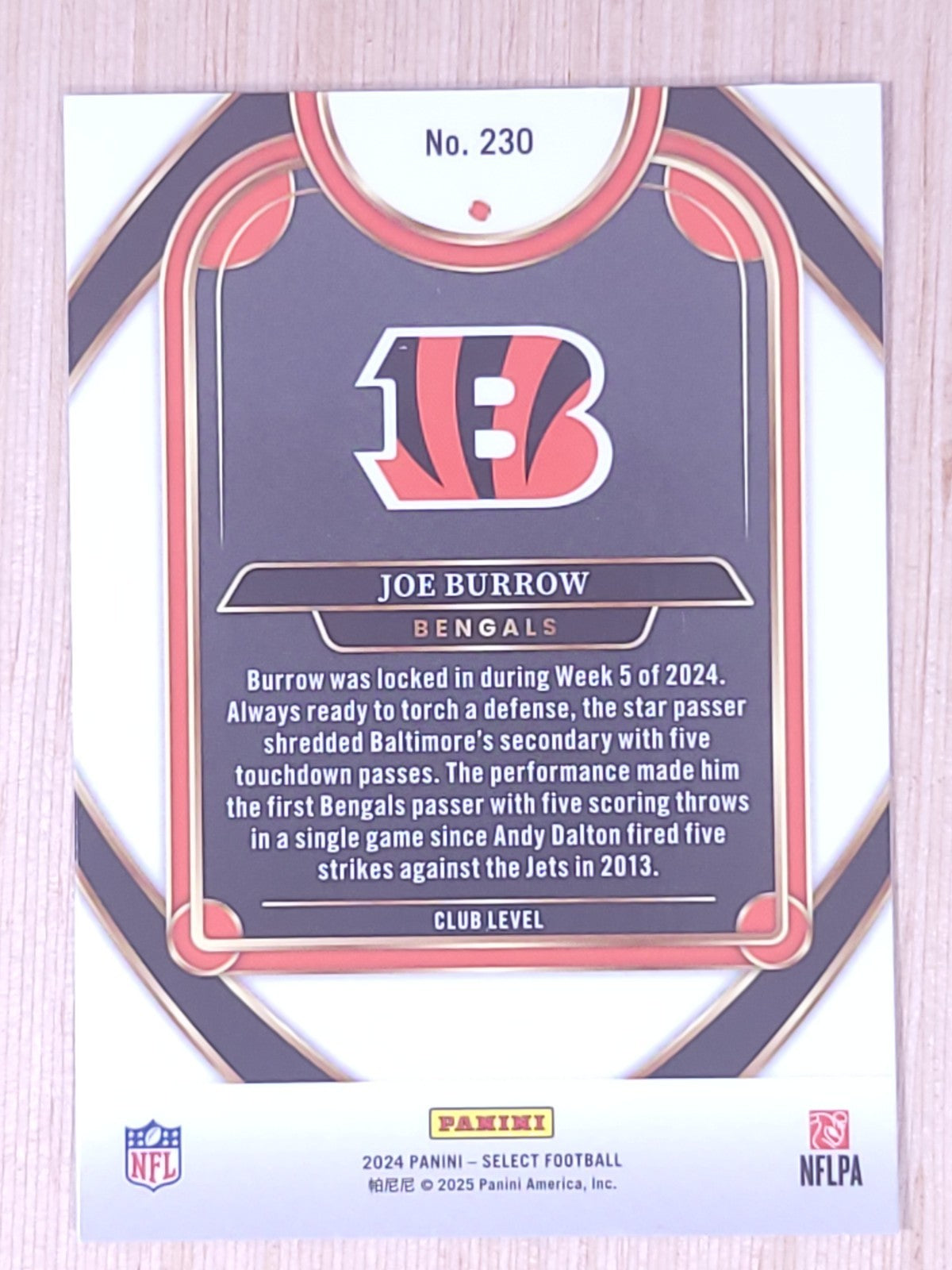 2024 Panini Select #230 Joe Burrow Club Level