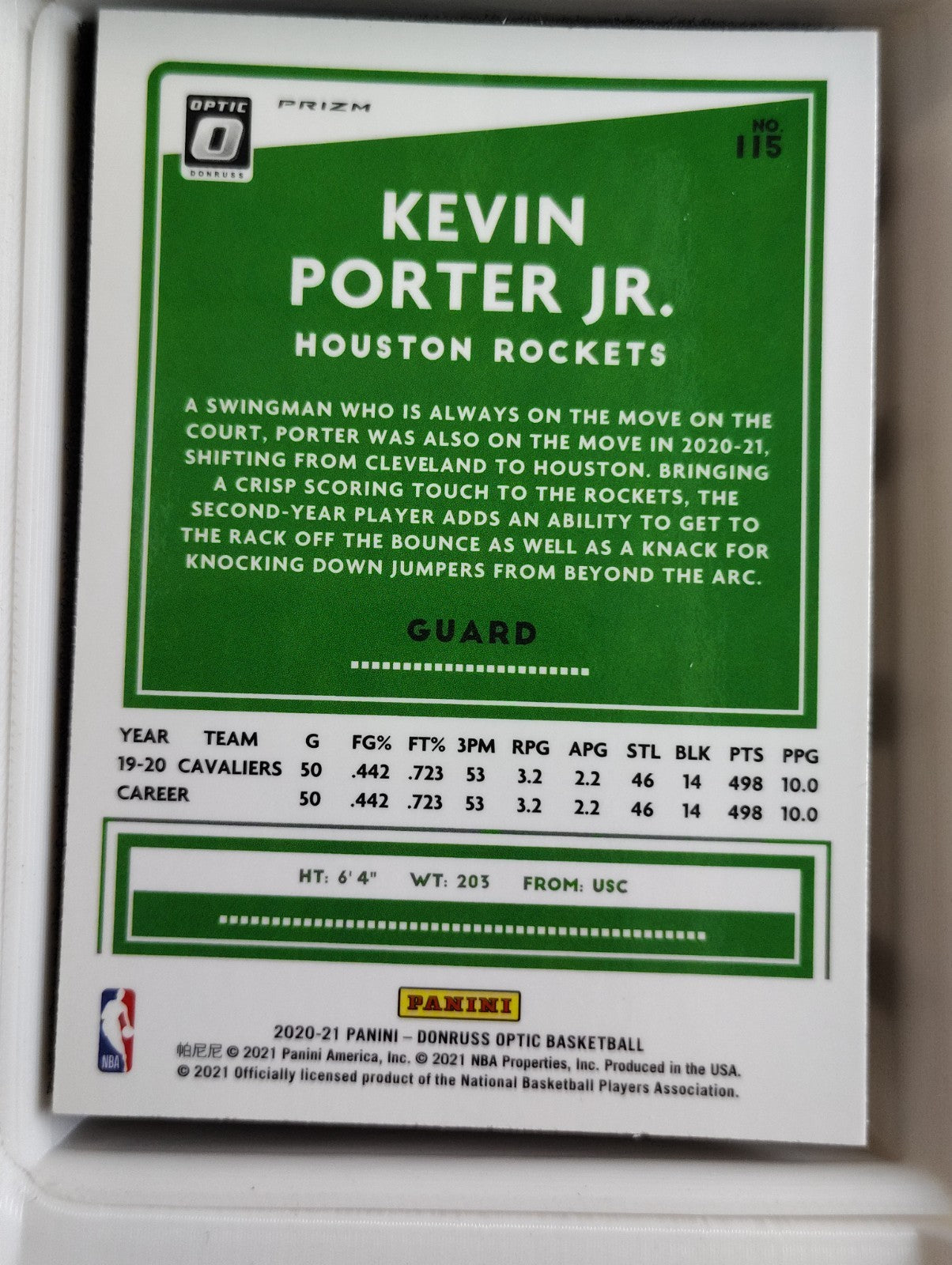 2020-21 Panini Donruss Optic #115 Kevin Porter Jr. Purple