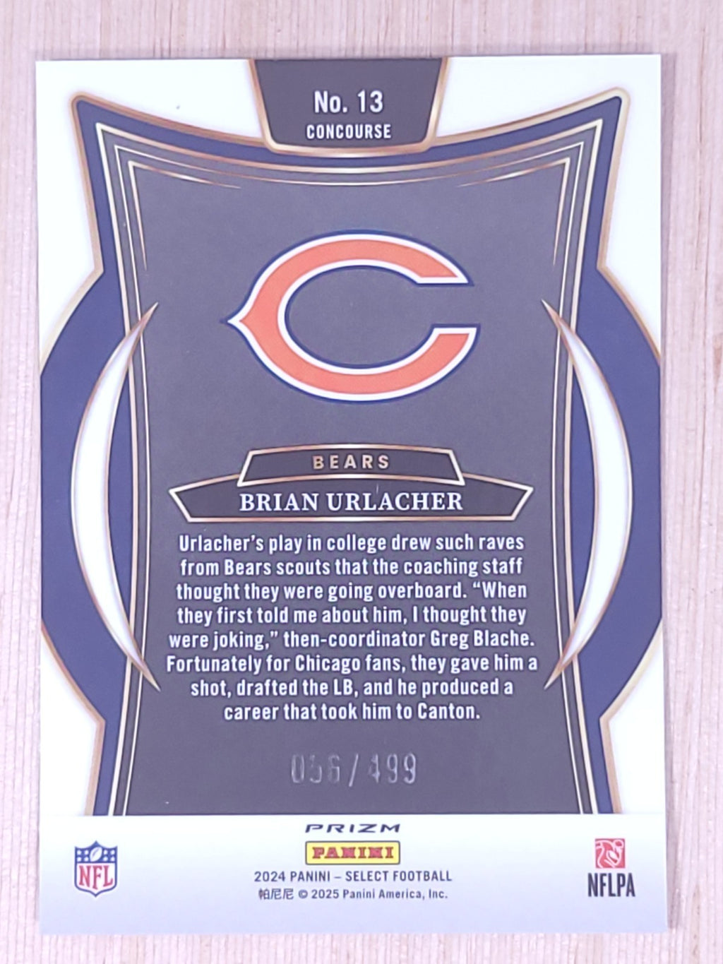2024 Panini Select #13 Brian Urlacher Orange Shock 056/499