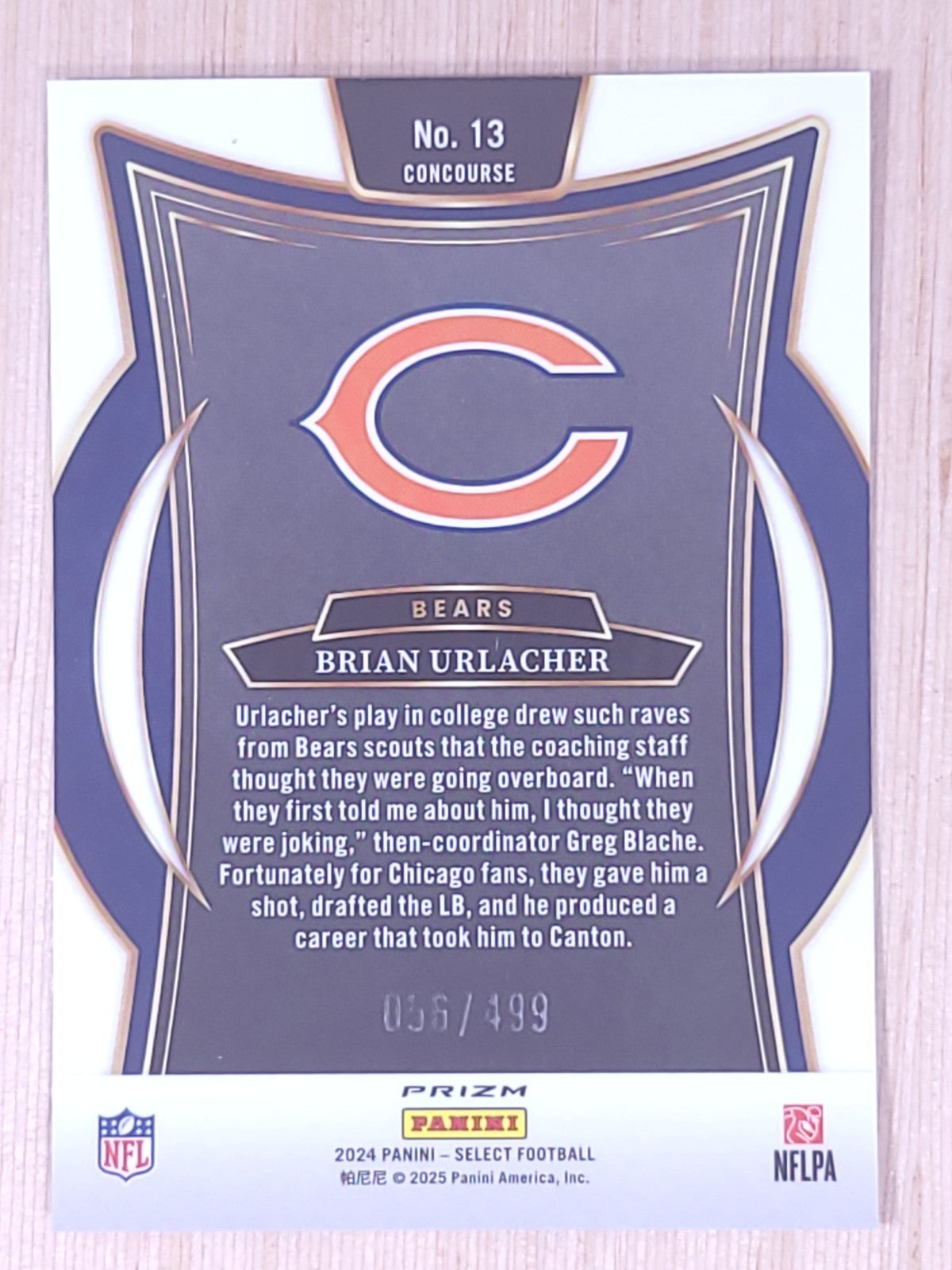 2024 Panini Select #13 Brian Urlacher Orange Shock 056/499