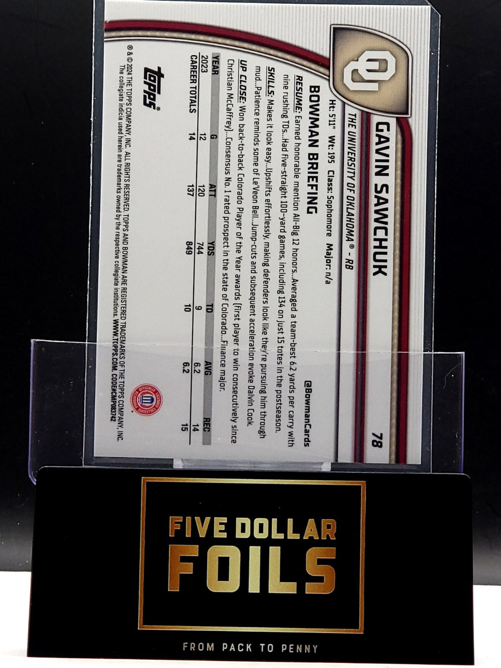 2024 Bowman University Chrome - #78 Gavin Sawchuk Magenta 049/150
