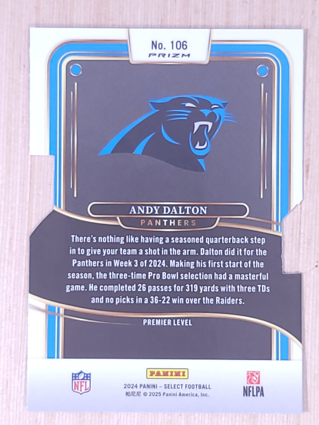 2024 Panini Select #106 Andy Dalton Premier Level Die-Cut Prizm