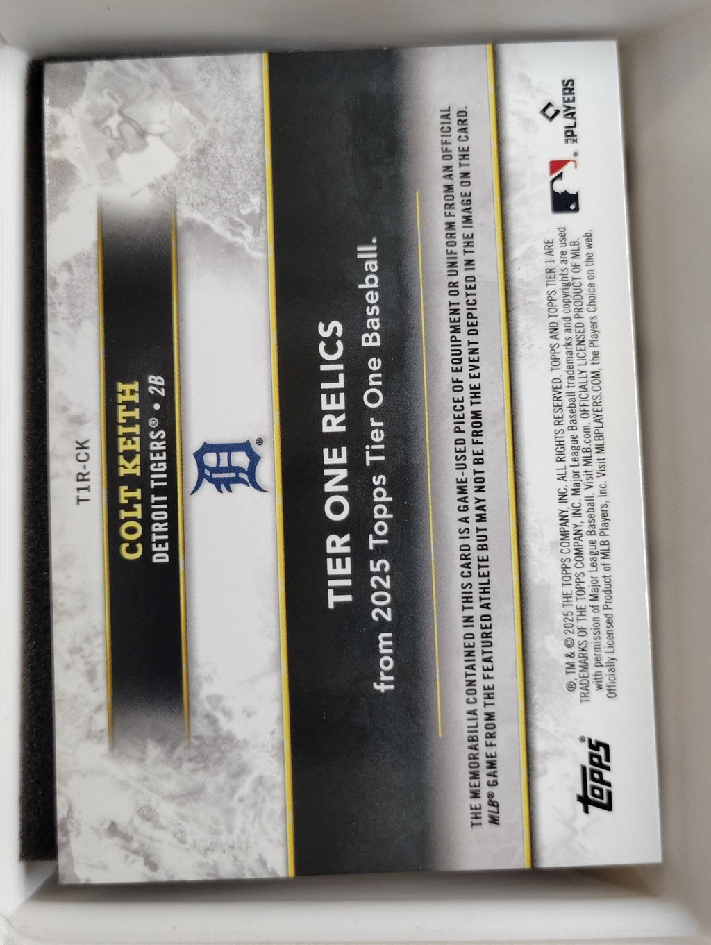2025 Topps Tier One Relics #T1R-CK Colt Keith 186/199