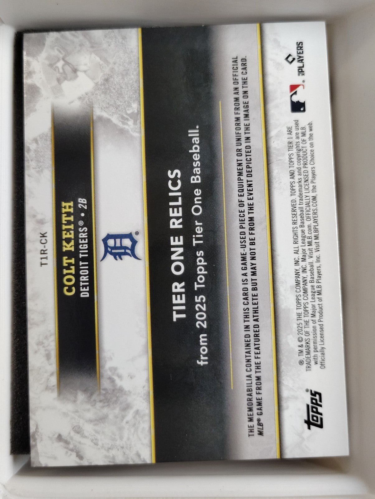 2025 Topps Tier One Relics #T1R-CK Colt Keith 186/199
