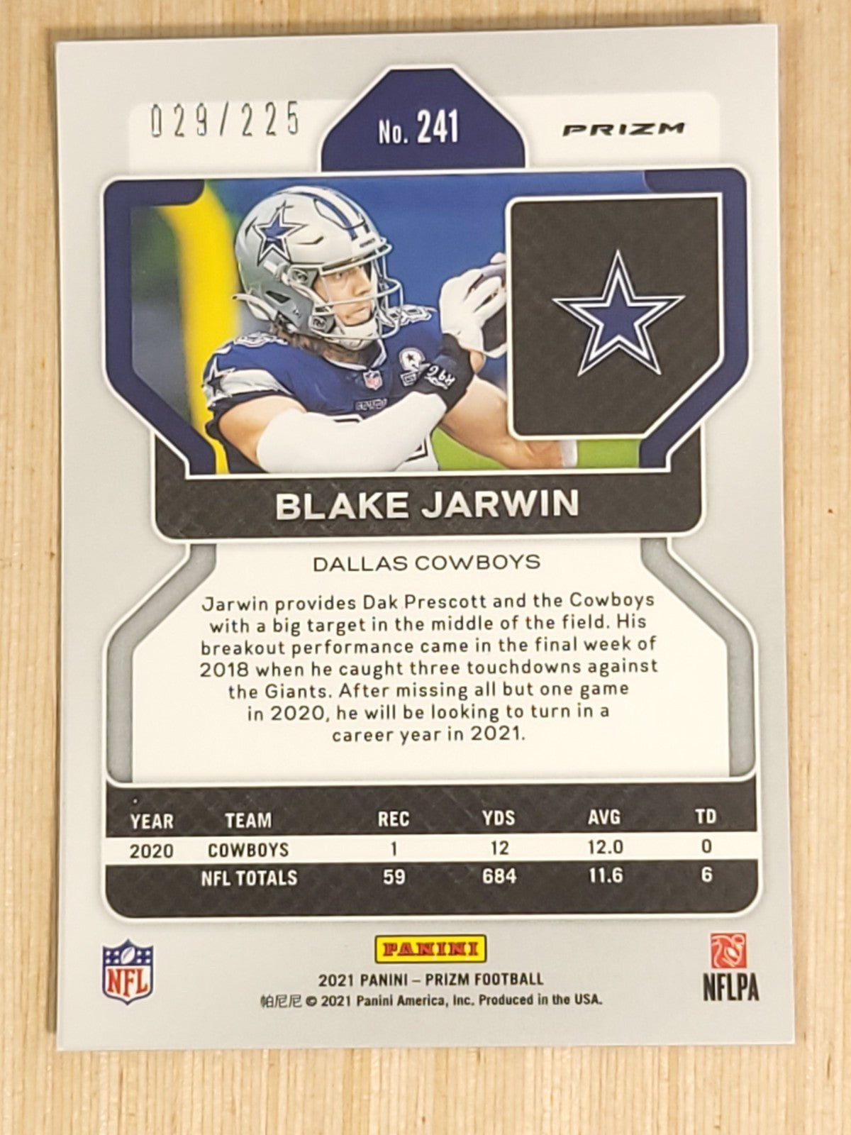 2021 Panini Prizm - Blake Jarwin #241 Purple Prizm /125