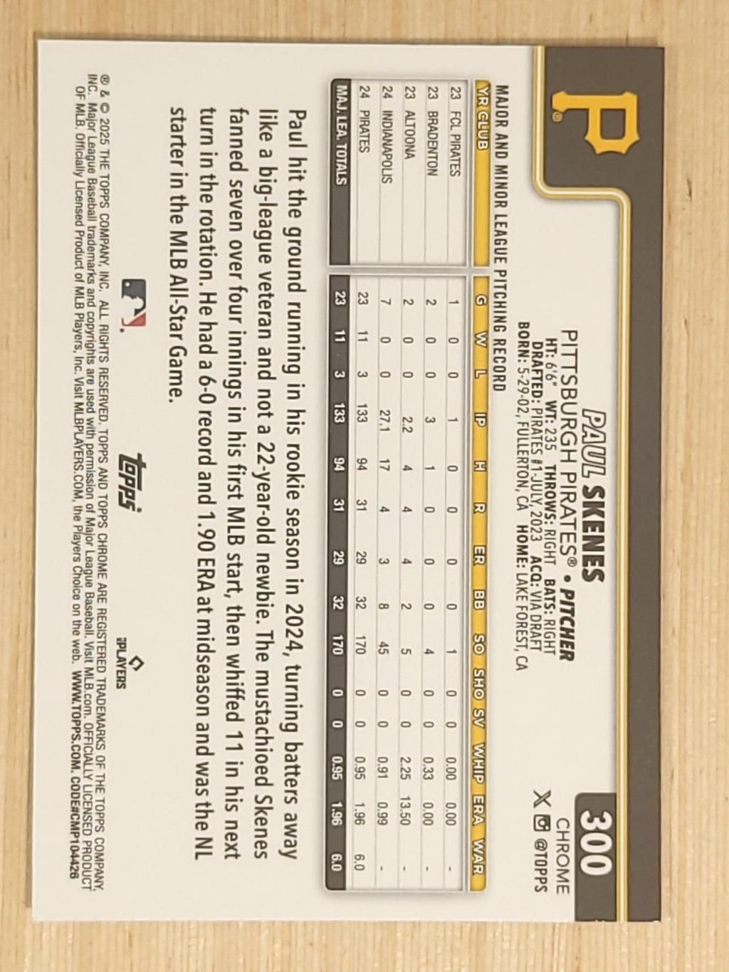 2025 Topps Chrome - Paul Skenes #300