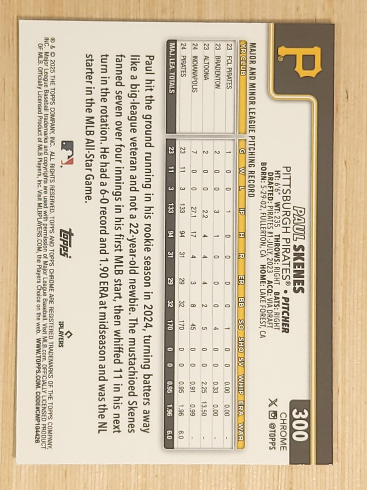 2025 Topps Chrome - Paul Skenes #300