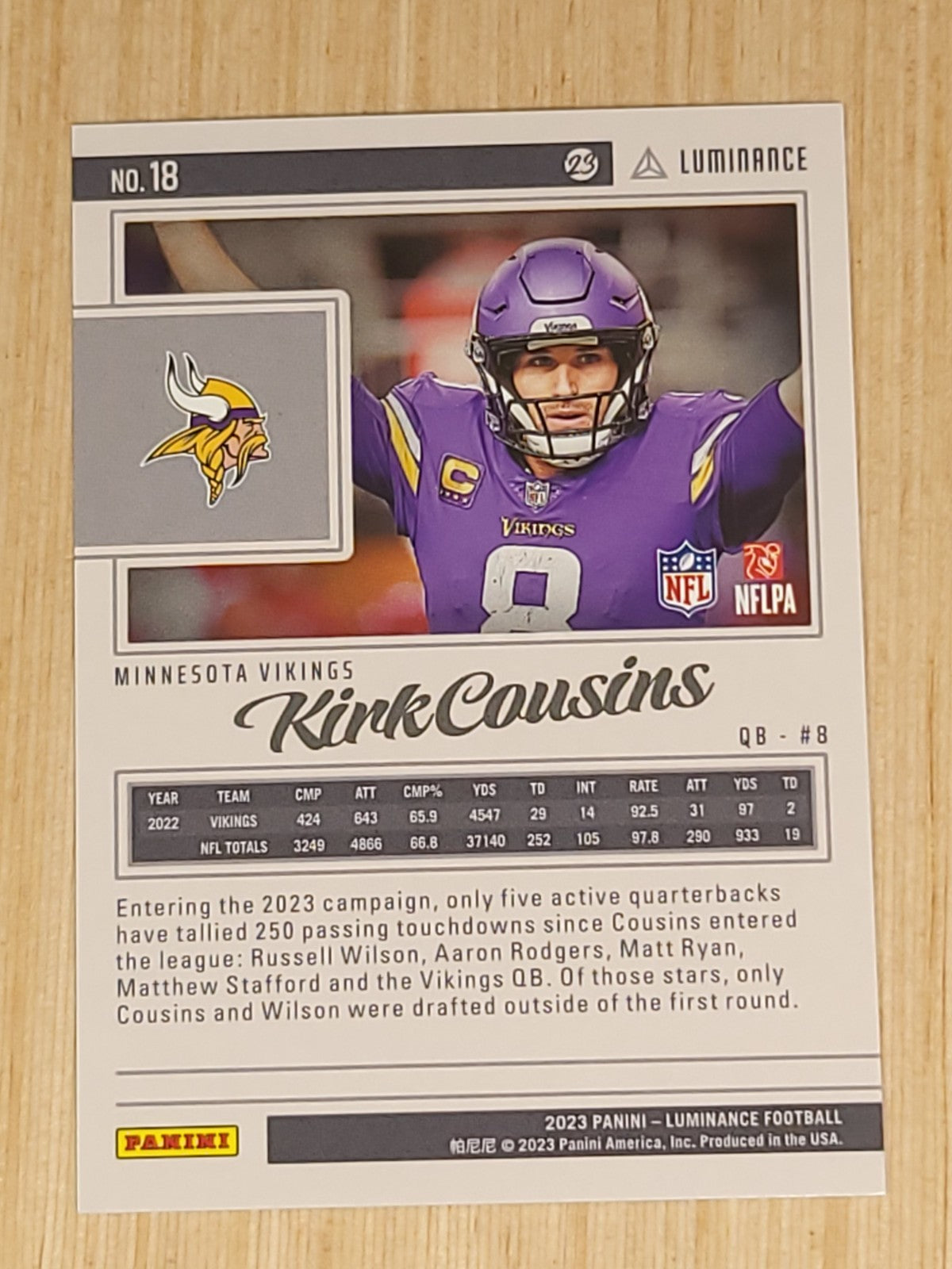 2023 Panini Luminance - Kirk Cousins #18 Green /100