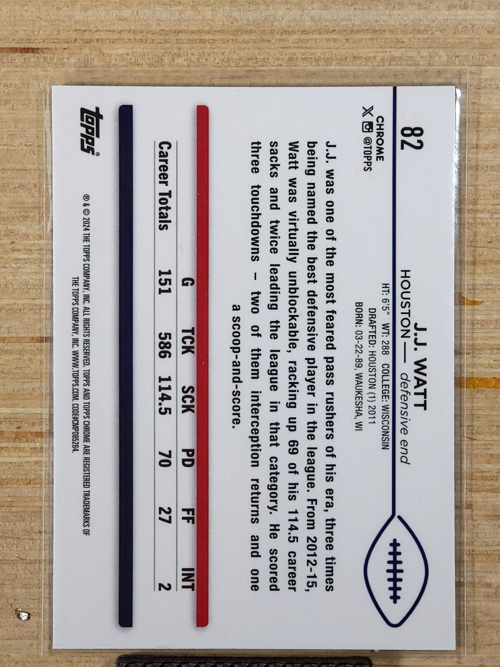 2024 Topps Chrome J.J. Watt #82 Green Geometric Refractor 51/99