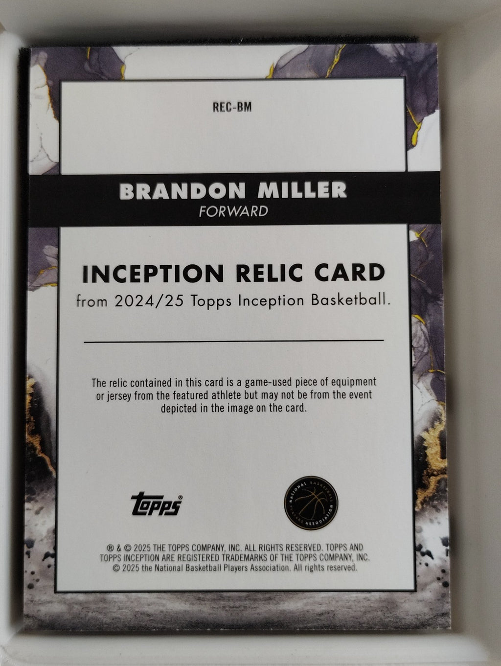 2025 Topps Inception #REC-BM Brandon Miller Relic