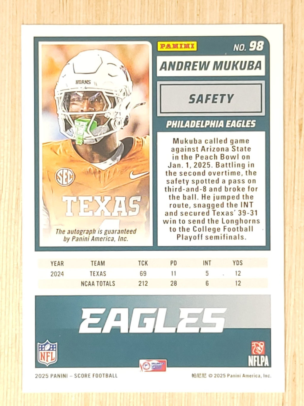 2025 Score #98 Andrew Mukuba Signature