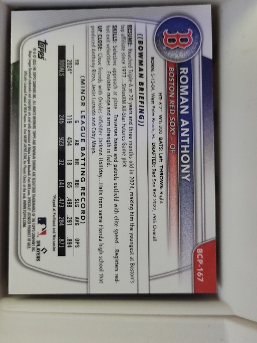 2025 Bowman Chrome Roman Anthony #BCP-167 Mojo