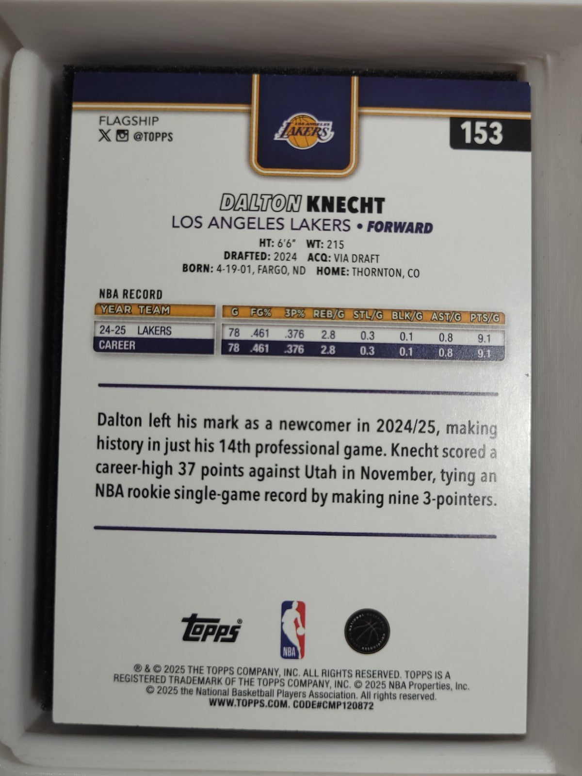 2025 Topps Basketball Dalton Knecht #153 Basket